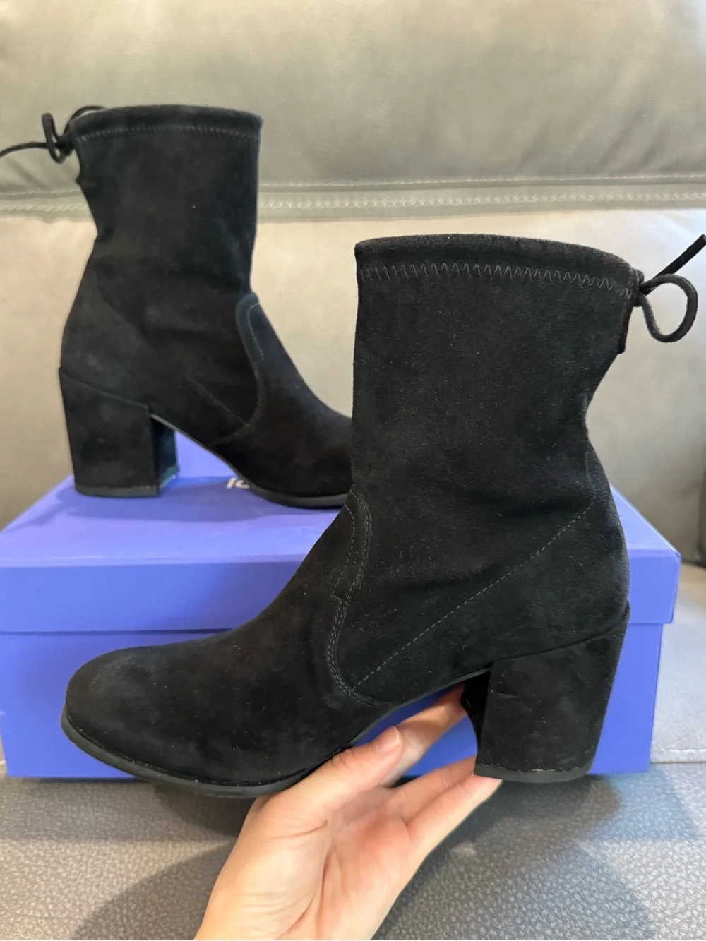 Stuart Weitzman Black Suede Block Heel Ankle Boots Size 5.5 Made in Spain